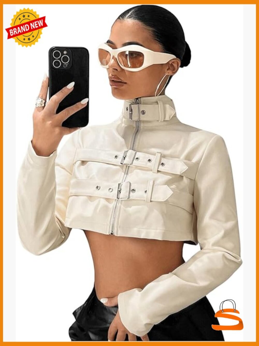 Zip Up Cropped Motorcycle Jacket Y2k Faux Leather Bomber Streetwear